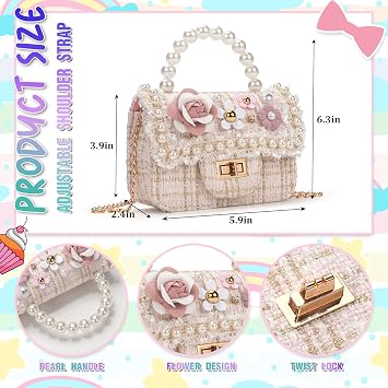 Toddler Purse, Little Girl Purse Kids Crossbody Bag with Flower Sunglasses, Cute Princess Handbag for Party, Birthday Gift