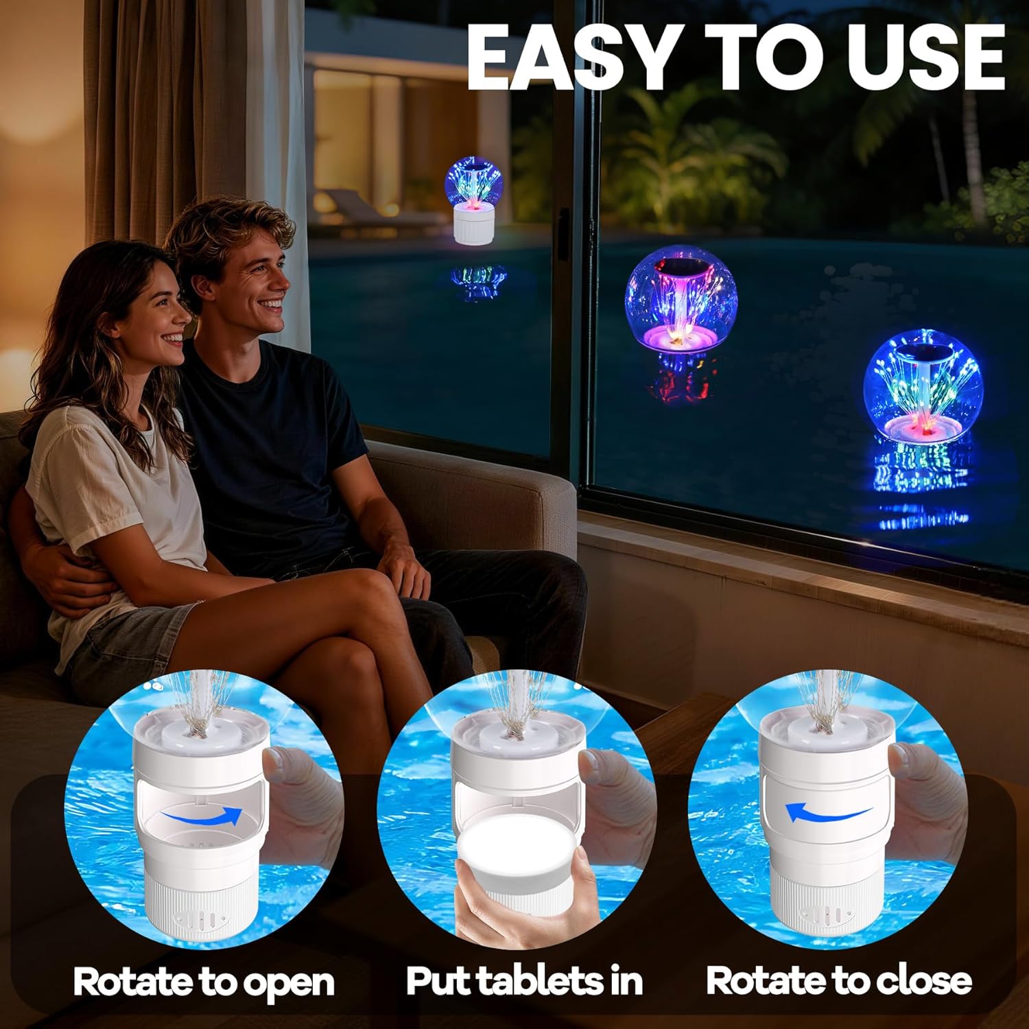 AquClor 2026 Upgraded Pool Chlorine Floater with Firework Light,Solar Chlorines Floaters w/Adjustable Release,Large Capacity Chlorine Floater,Floating chlorines Dispenser for Pool,Hot Tub,White