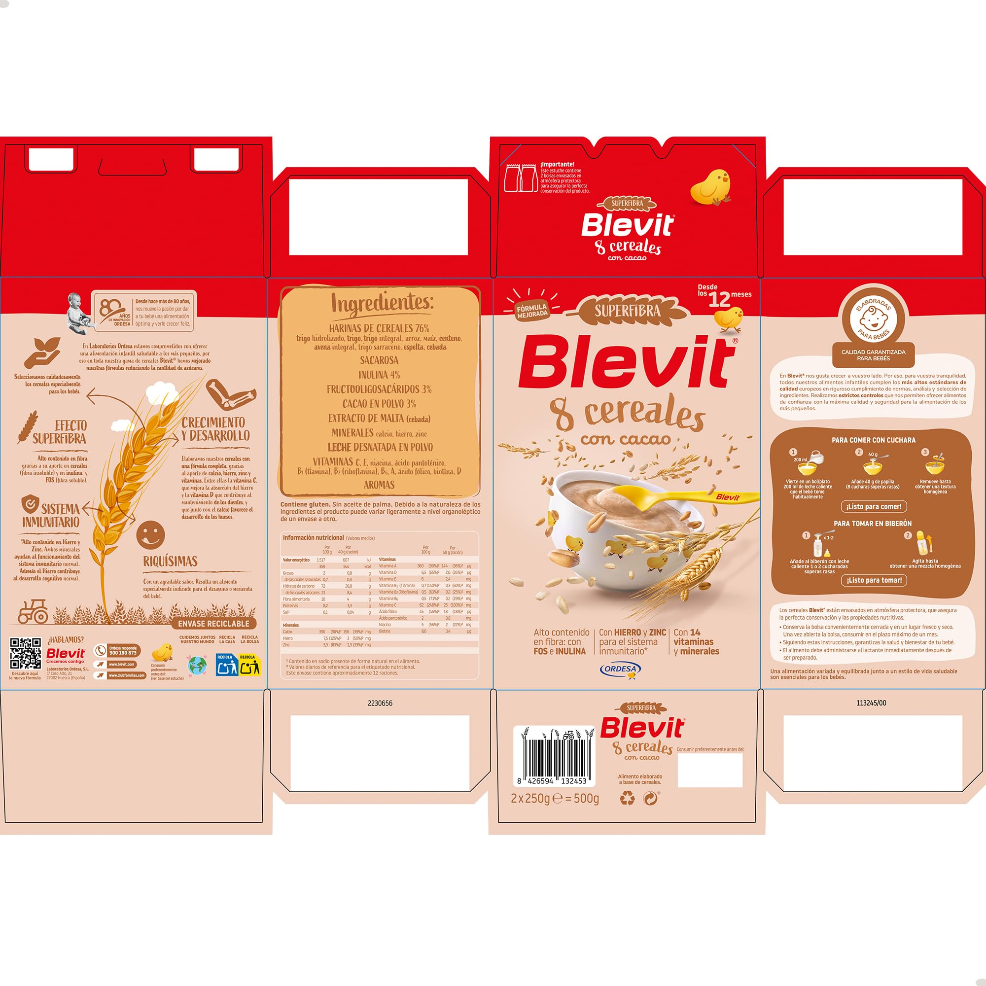 Blevit Superfibra 8 Cereales con Cacao 500g Papilla para Bebé desde 12 Meses