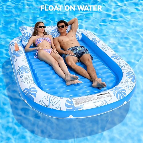 Miniatura 6 de Flotador inflable para piscina de bronceado con almohada cervical, flotadores de piscina para adultos para tomar el sol, patio trasero, fiesta en la