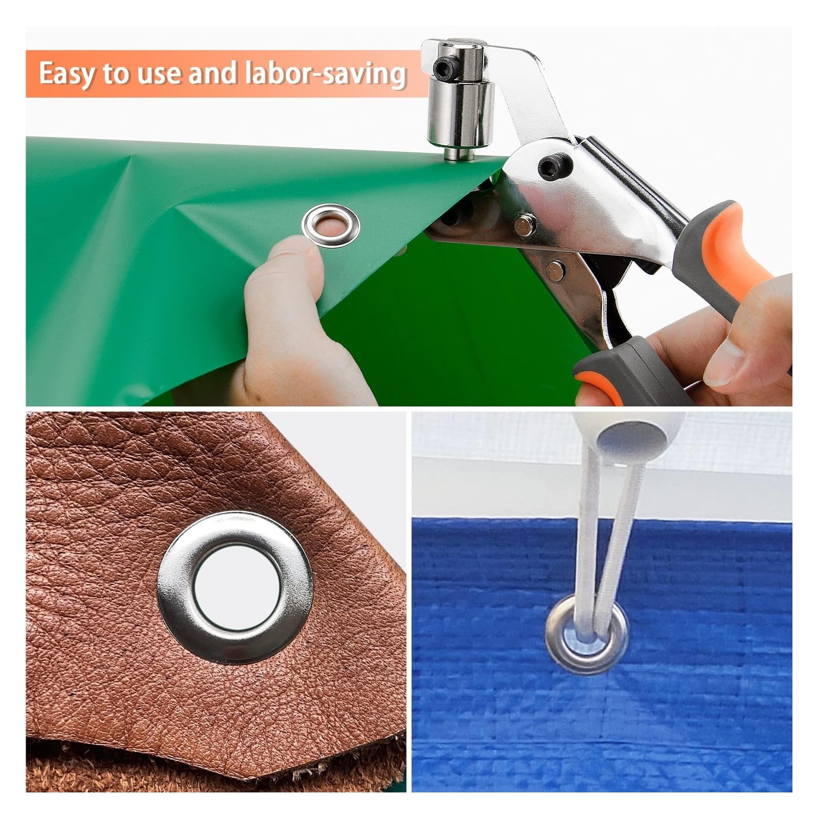 Kit de alicates de ojales de 6 mm y 10 mm, herramienta de anillo y ojal de metal con perforador, para cuero, lona, ropa y bricolaje, cierre de mano portátil (500 ojales de 10 mm)
