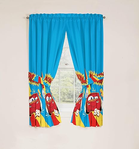 Miniatura 6 de Sunny Side Up Cortinas de ventana para dormitorio de niños, juego de cortinas de 4 piezas con 2 alzapaños, azul, coches, 42 pulgadas de ancho x 63