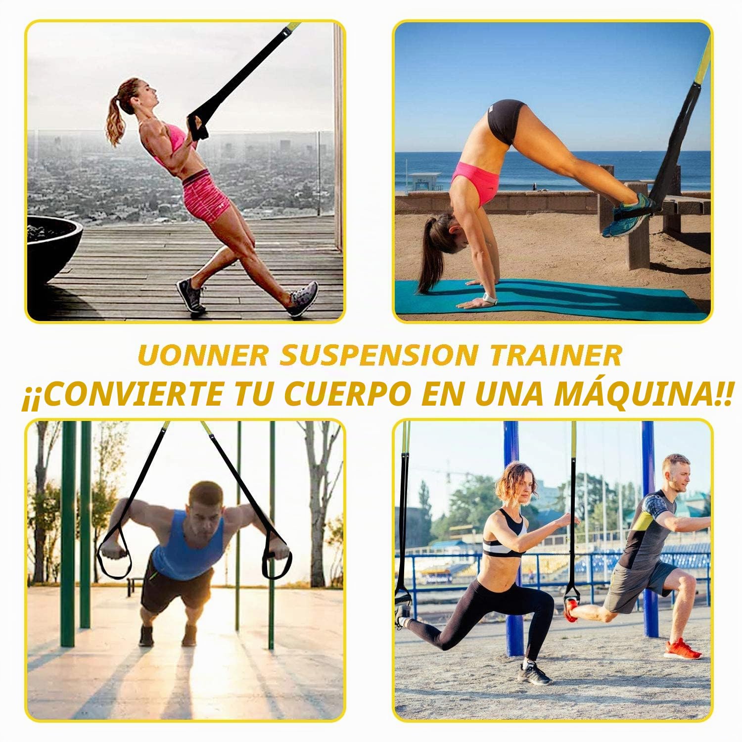 Equipo de entrenamiento de suspensión para gimnasio en casa, negro, metal, estilo exterior, con correas de extensión y anclaje de puerta