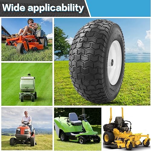 Miniatura 5 de Neumáticos para cortacésped de 16 x 6.50-8 pulgadas con llanta, 4 capas sin cámara con rodamiento de 34 pulgadas, cubo de desplazamiento de 3