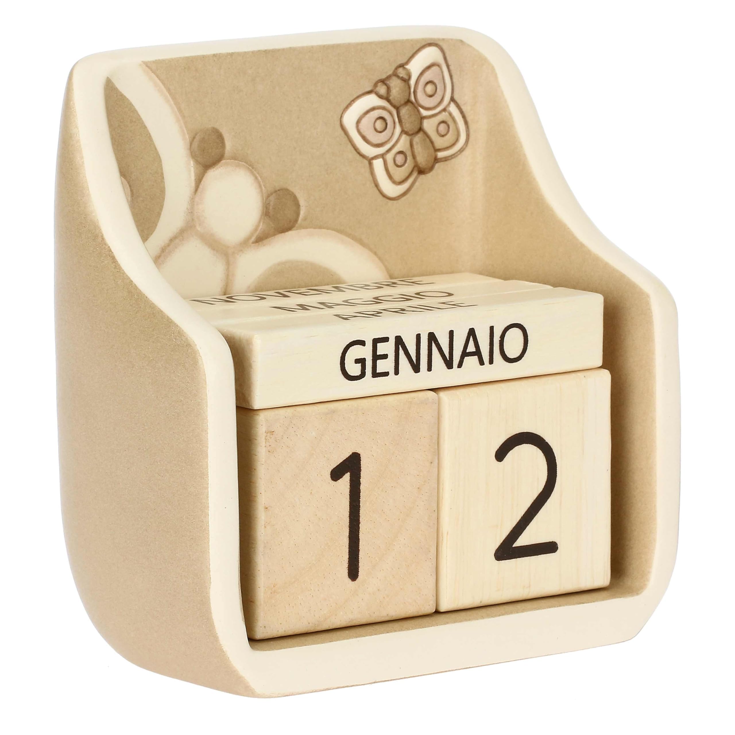 THUN, Calendario da Tavolo in Ceramica Decorata a Mano, Linea Iconic Elegance, Idea Regalo per la Casa, 11.4 x 11.4 x 6 cm