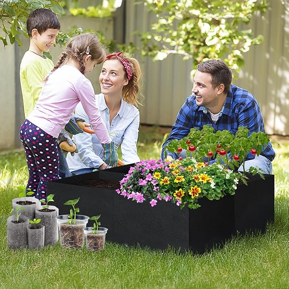 GREANER Raised Garden Beds Outdoor, 2x2FT-4 Grids Breathable Planting Container for Outdoor, Heavy Planter Raised Beds for Growing Vegetables Potatoes Flowers Herbs
