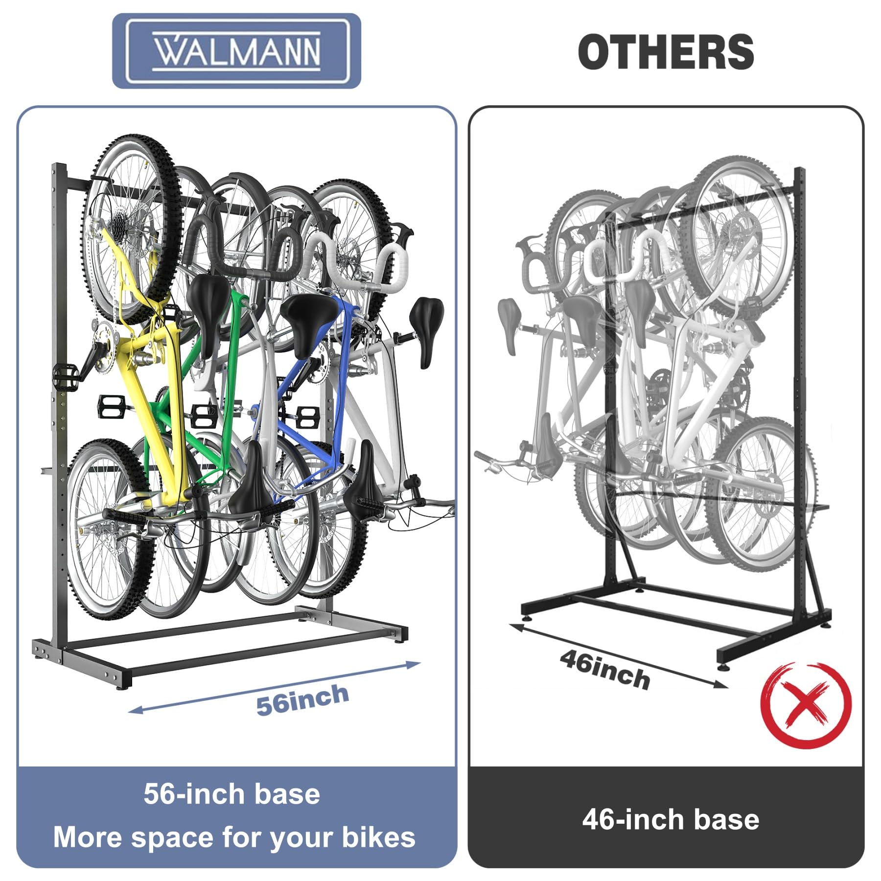 WALMANN Freestanding Bike Stand for Garage, 5 Bikes Vertical Bike Storage Stand Heavy Duty Bike Floor Stand