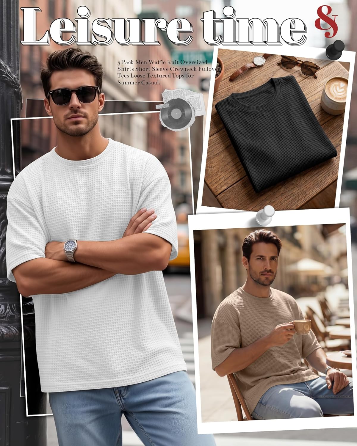 3 Pack Men Waffle T Shirts Oversized Half Sleeve Crewneck Pullover Tees Short Sleeve Loose Fit Workout Casual Tops
