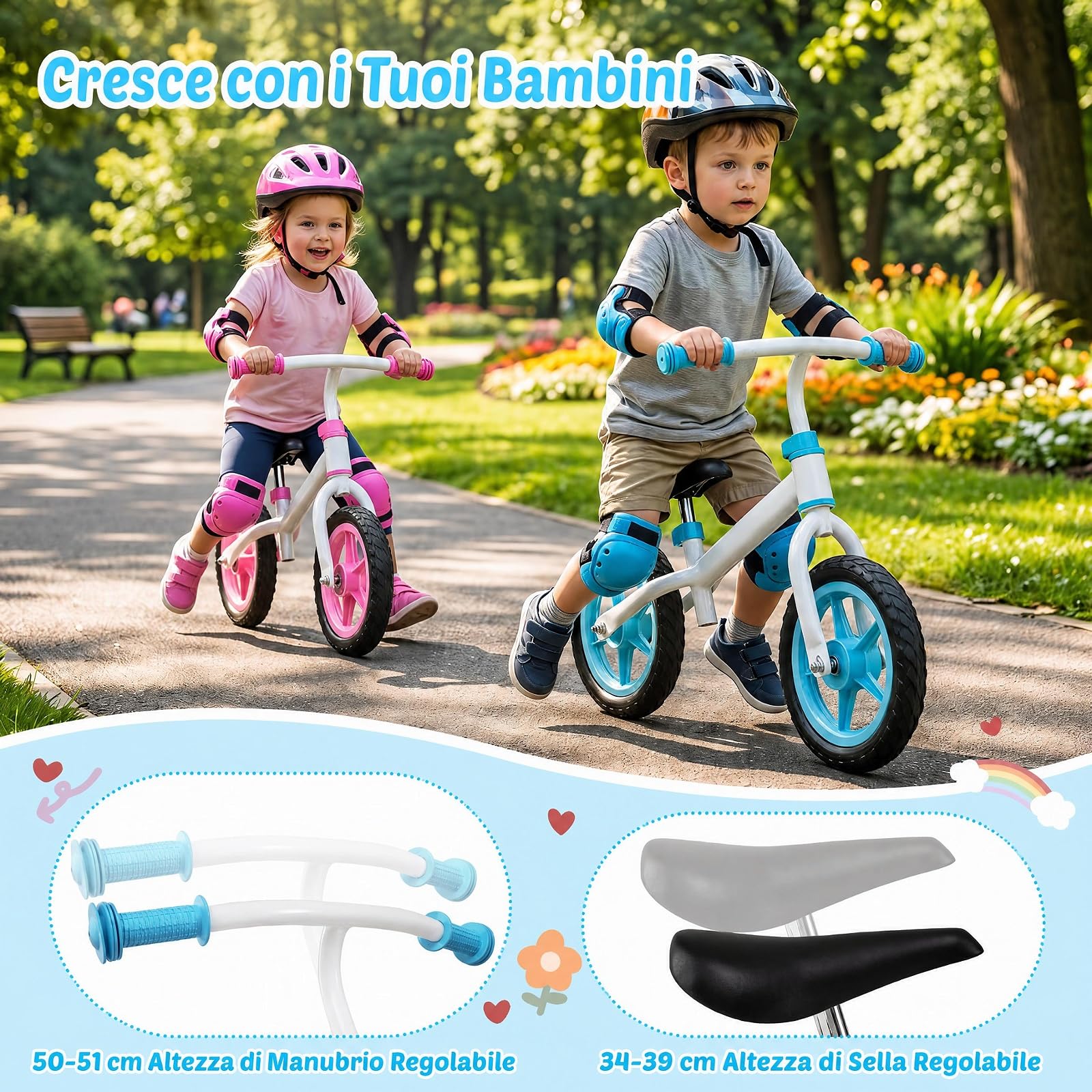COSTWAY Bicicletta Equilibrio Senza Pedali per Bambini 3 Anni+ | Bici Senza Pedali con Manubrio e Sellino Regolabili in Altezza, Bicicletta Leggera con Telaio in Acciaio al Carbonio