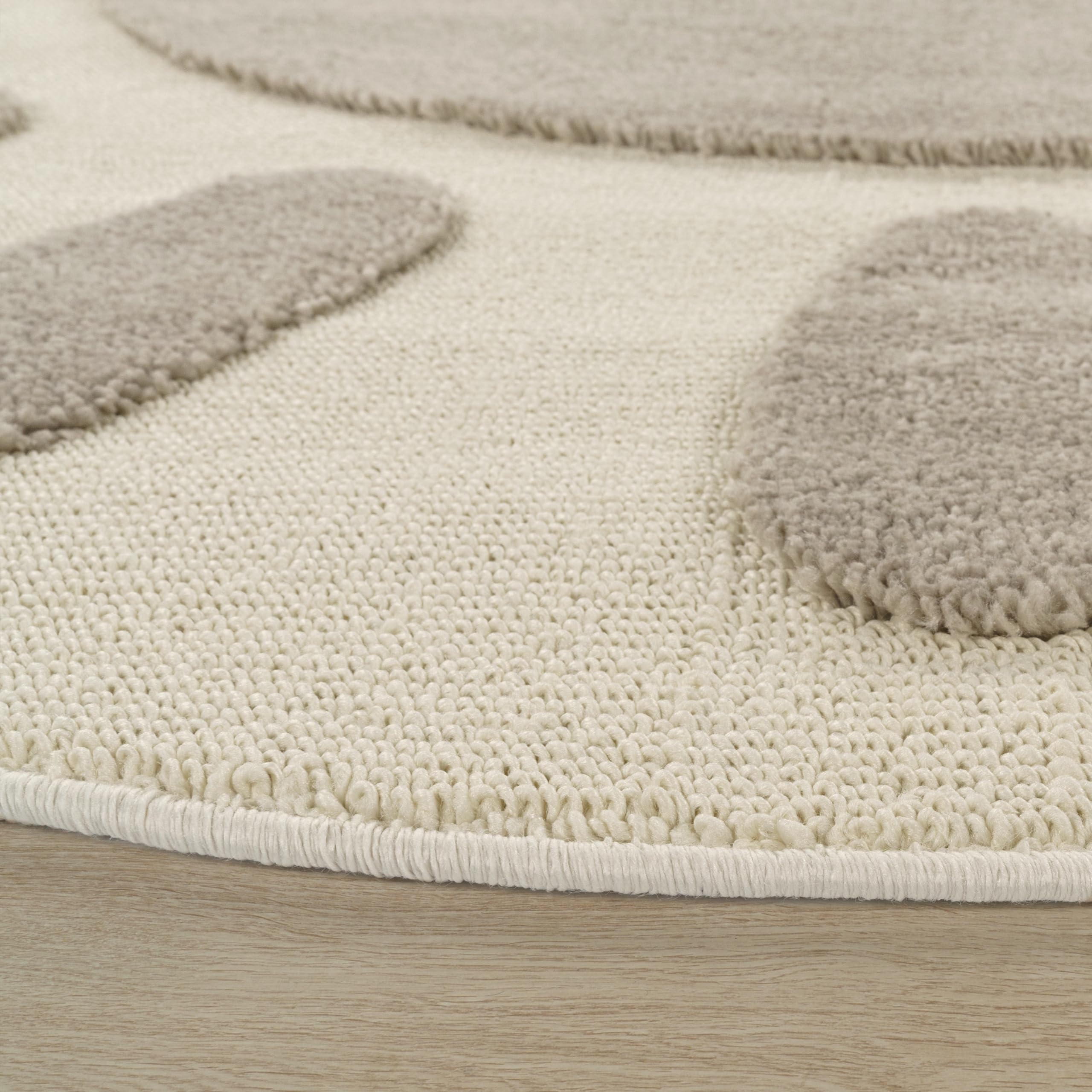 Paco Home Kinderkamer Tapijt 3D Effect Duurzaam Speelmat Natuurlijke Tinten, Maat: 120 cm rondje, Kleur:Cream (Zon