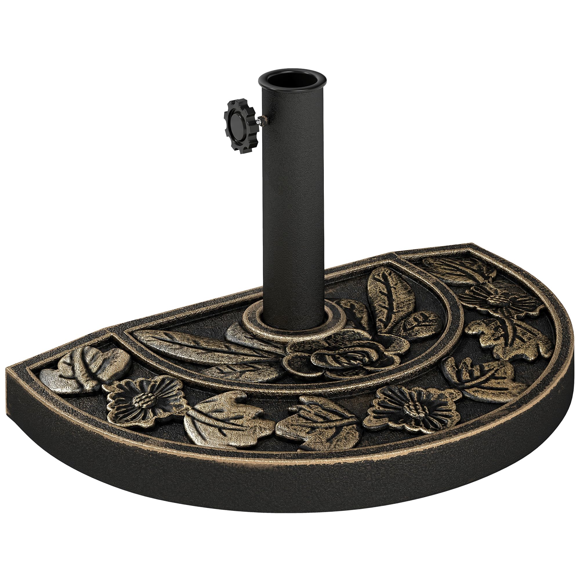 Outsunny Base de Sombrilla Semicírculo Soporte 50x31x32 cm Bronce | Peso 9 kg, para Parasol de Resina, para Poste de Paraguas Ø3,8 cm y Ø4,8 cm, Terraza Patio Jardín Playa
