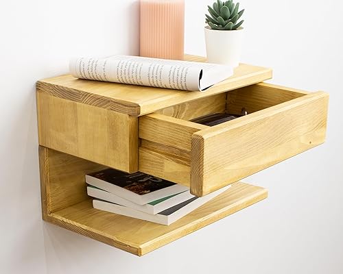 Miniatura 8 de Floating Nightstand Side Accent or End Table with Storage Drawer, Wood Bedside Shelf, Handmade Floating Table (MADRID)