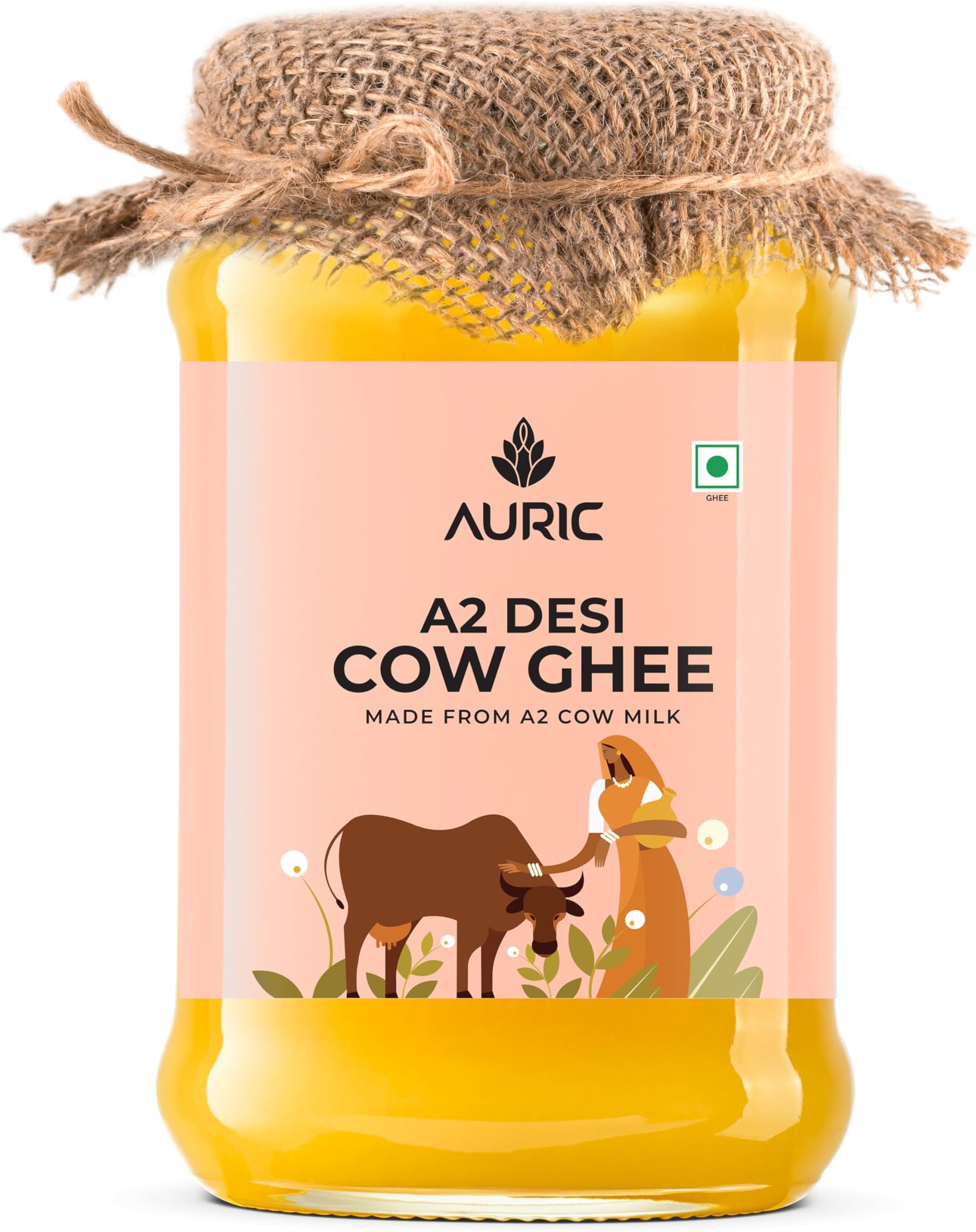 A2 Bilona Desi Cow Ghee 1 liter- Vedic Bilona Method -Traditional Curd Churned -Lab Tested - Danedar Ghee -Grass Fed Cow -Glass Jar