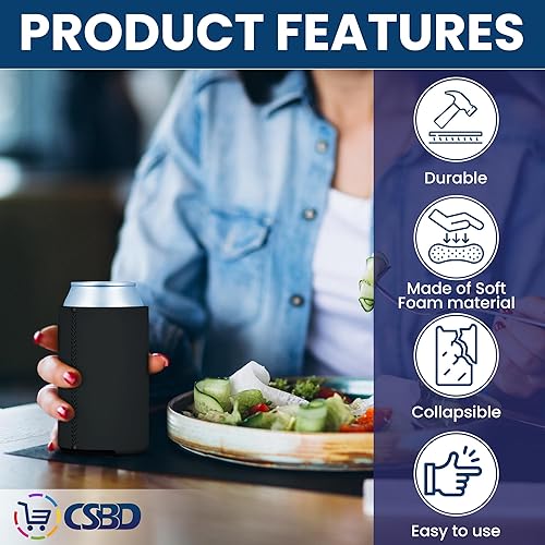 Miniatura 3 de CSBD - Aisladores de latas de color negro para fiestas, cerveza y soda, 12 paquetes, 25 paquetes, 50 paquetes, para, bodas, fiestas, eventos