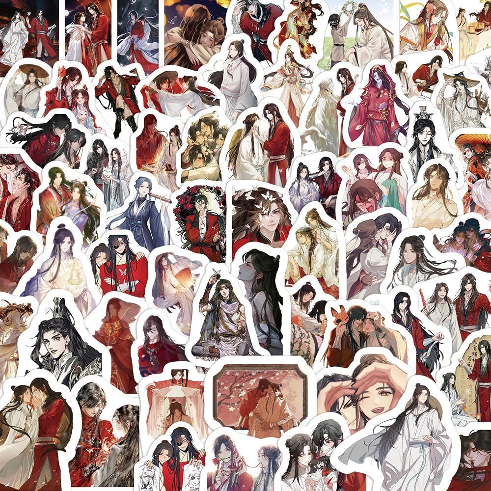 Heaven Official's Blessings Stickers, 100 Pcs Hua Cheng Xie Lian Figure Vinyl Waterproof Sticker Decals for Party, Water Bottle Scrapbook Laptop Skateboard Computer for Teens Students