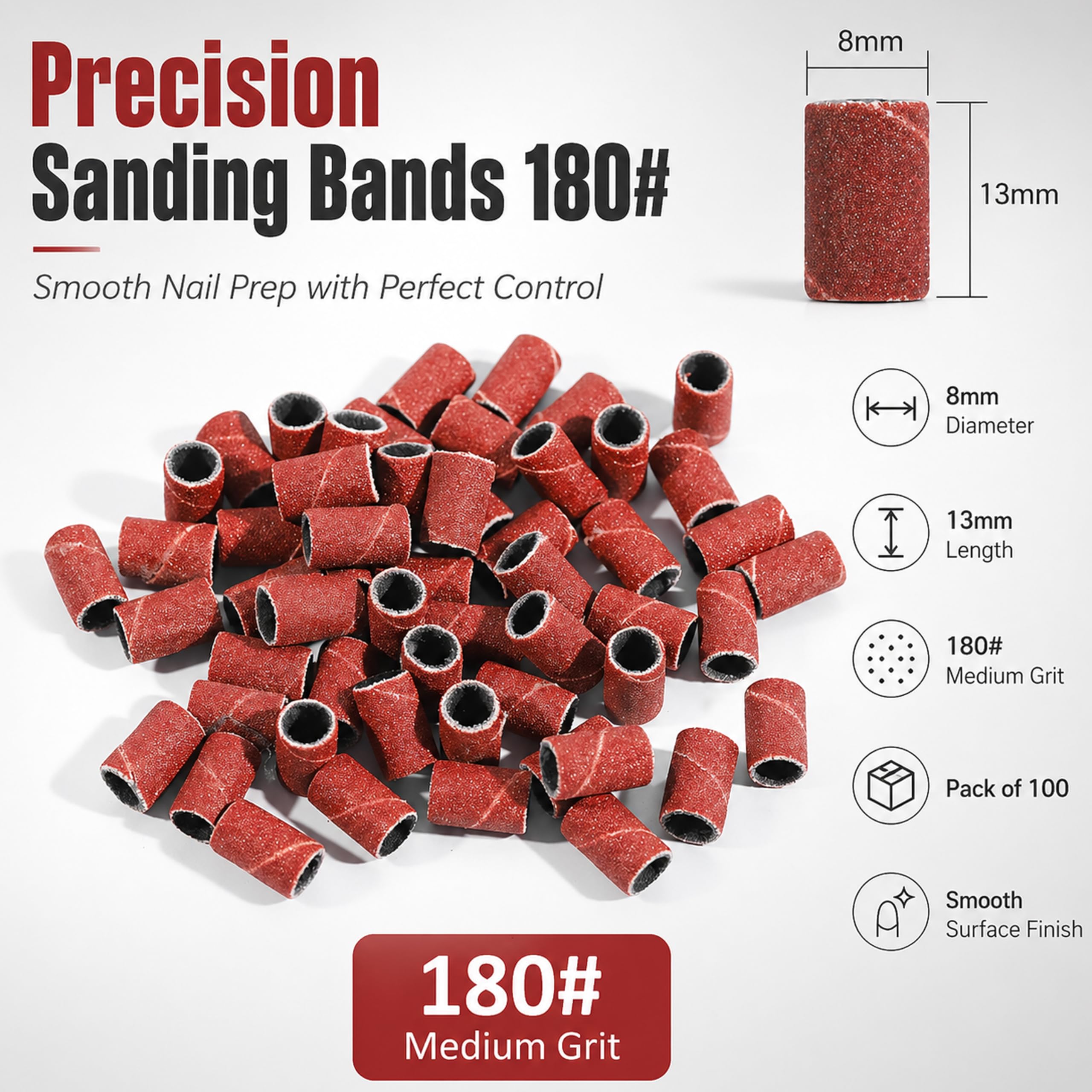 BOLT BEE 100pcs Multicolour Aluminum Oxide Fine 180 Grit Sanding Bands for Nail Art, Metal, Wood, Jade Polishing, Grinding, DIY Crafting 1