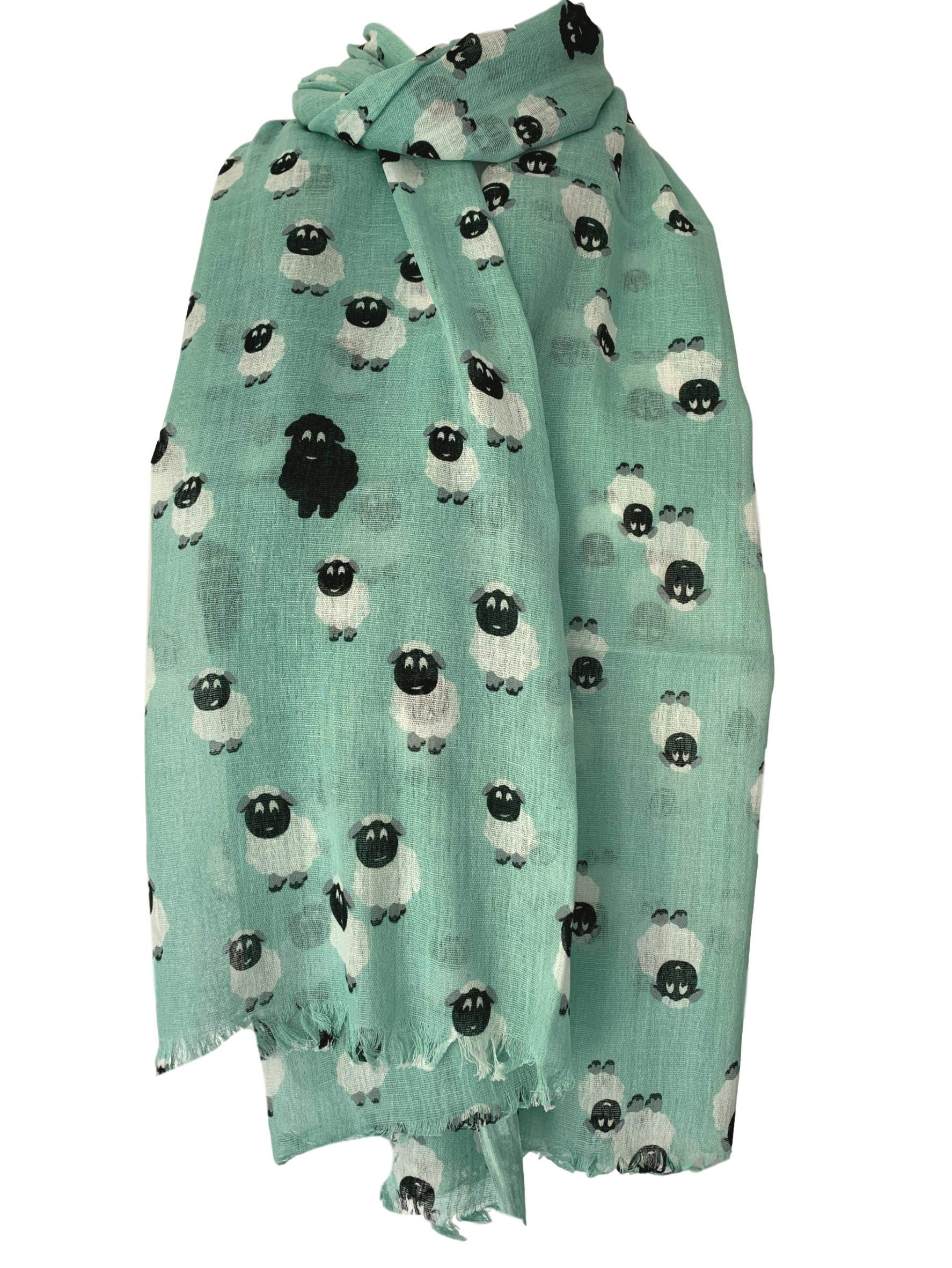 Purple Possum® Sheep Scarf Ladies 100% Cotton Fair Trade Shawl Blue Mint Green Wrap (Mint Green)