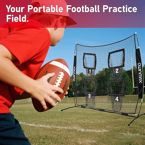 Miniatura 7 de Red de lanzamiento de entrenador de fútbol de 6 x 6 pies, práctica de entrenamiento con 4 objetivos, incluye bolsa de transporte y estaca de tierra,