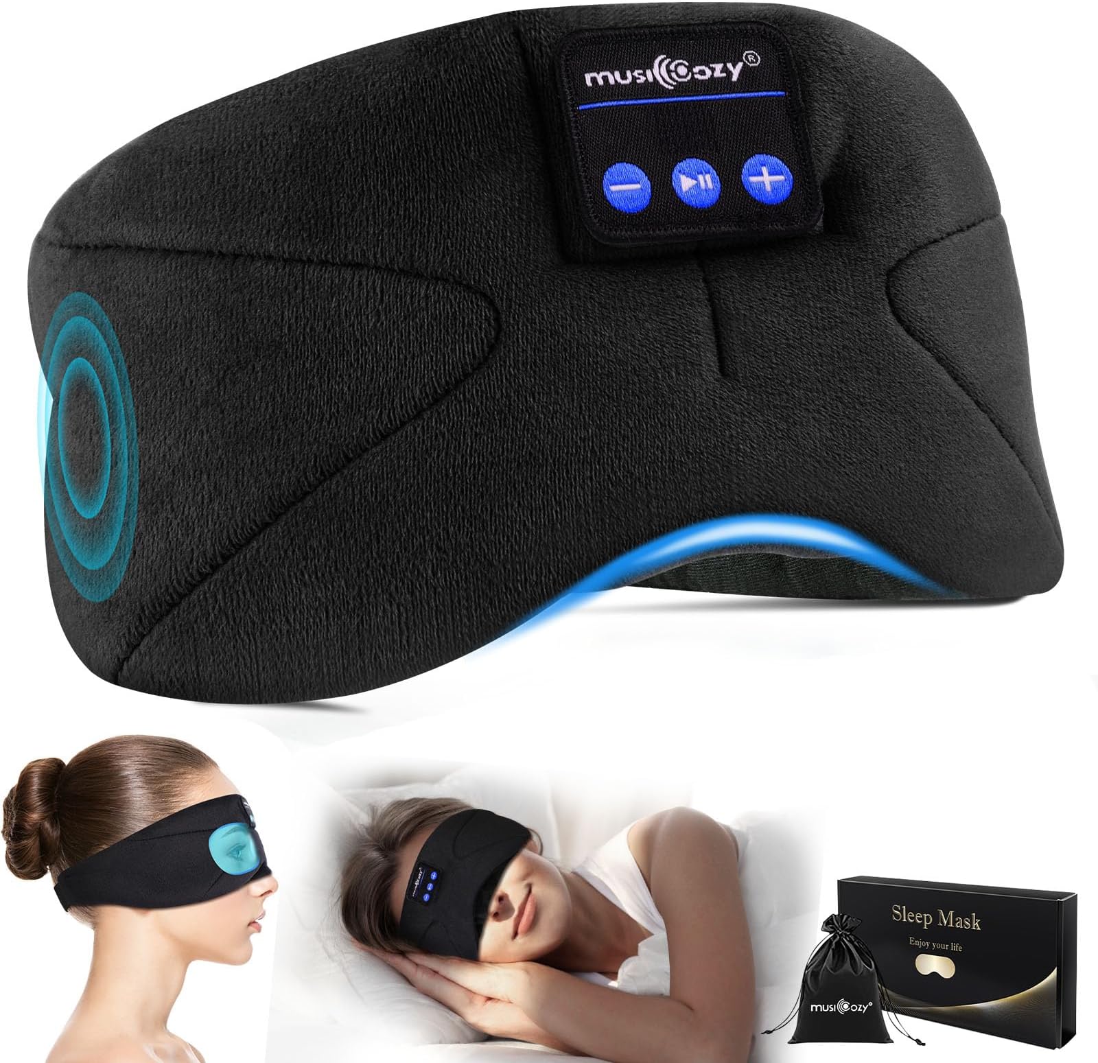 Bluetooth Sleep Mask,Upgraded Musicozy 3D Eye Mask with Headphones for