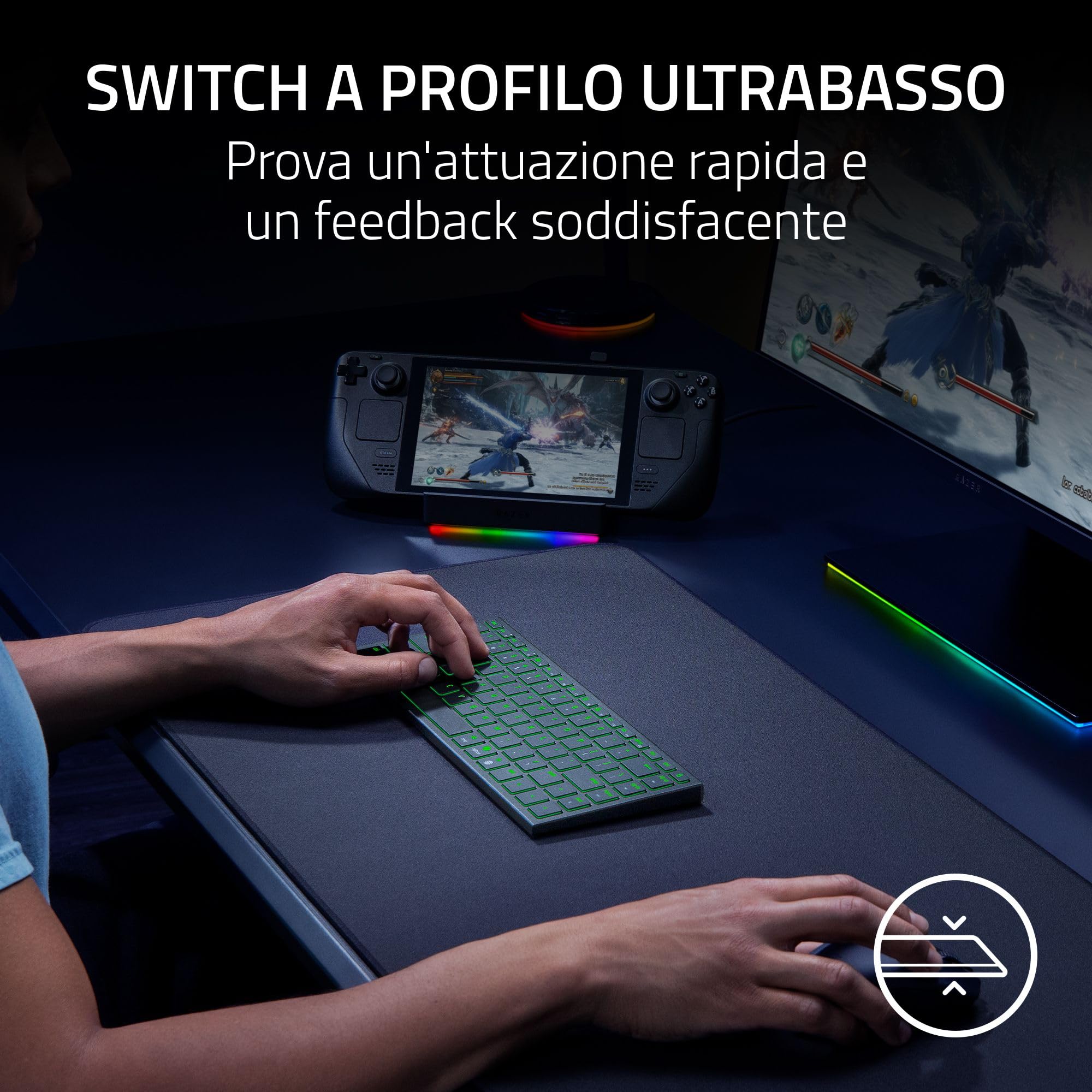Razer Joro Portable Keyboard - Tastiera wireless compatta retroilluminata - Bluetooth - Wifi - Basso profilo - USB-C - Compatibile con Apple mac OS e iOS - Windows - Tastiera QWERTY USA | Nero