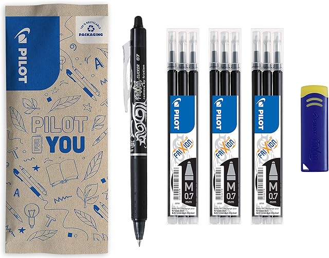 Pilot FriXion Clicker, Erasable Rollerball Pen inkl. 9 Minen Black