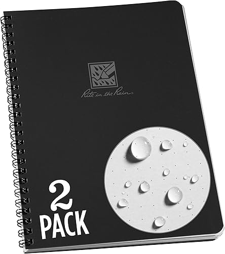 Miniatura 1 de Rite in the Rain Cuaderno de espiral lateral resistente a la intemperie, 6.625 x 8.5 pulgadas, cubierta negra, patrón de cuadrícula de puntos,