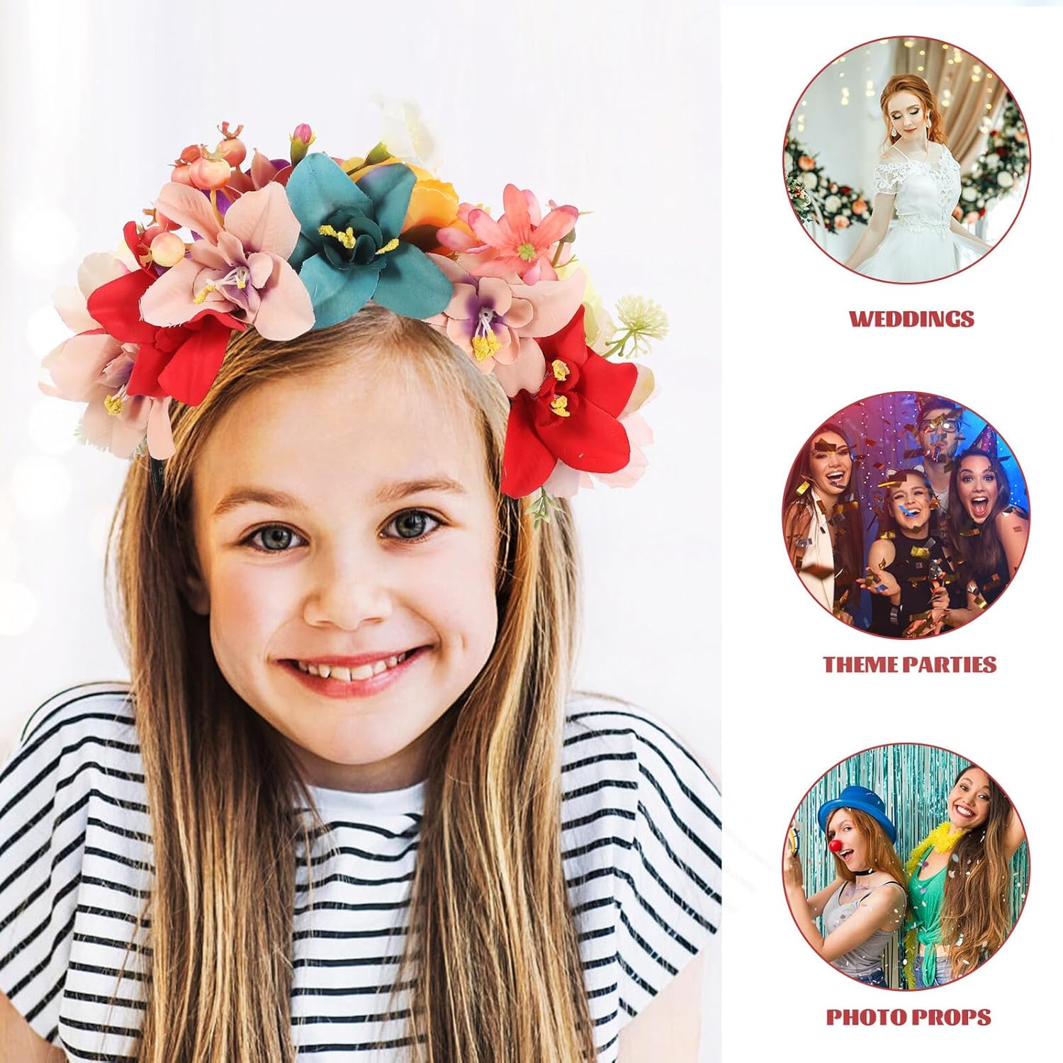 Floral Headband Flower Crown Faux Flower Wreath Hair Accessory for Women Party Photo Headdress Random Color