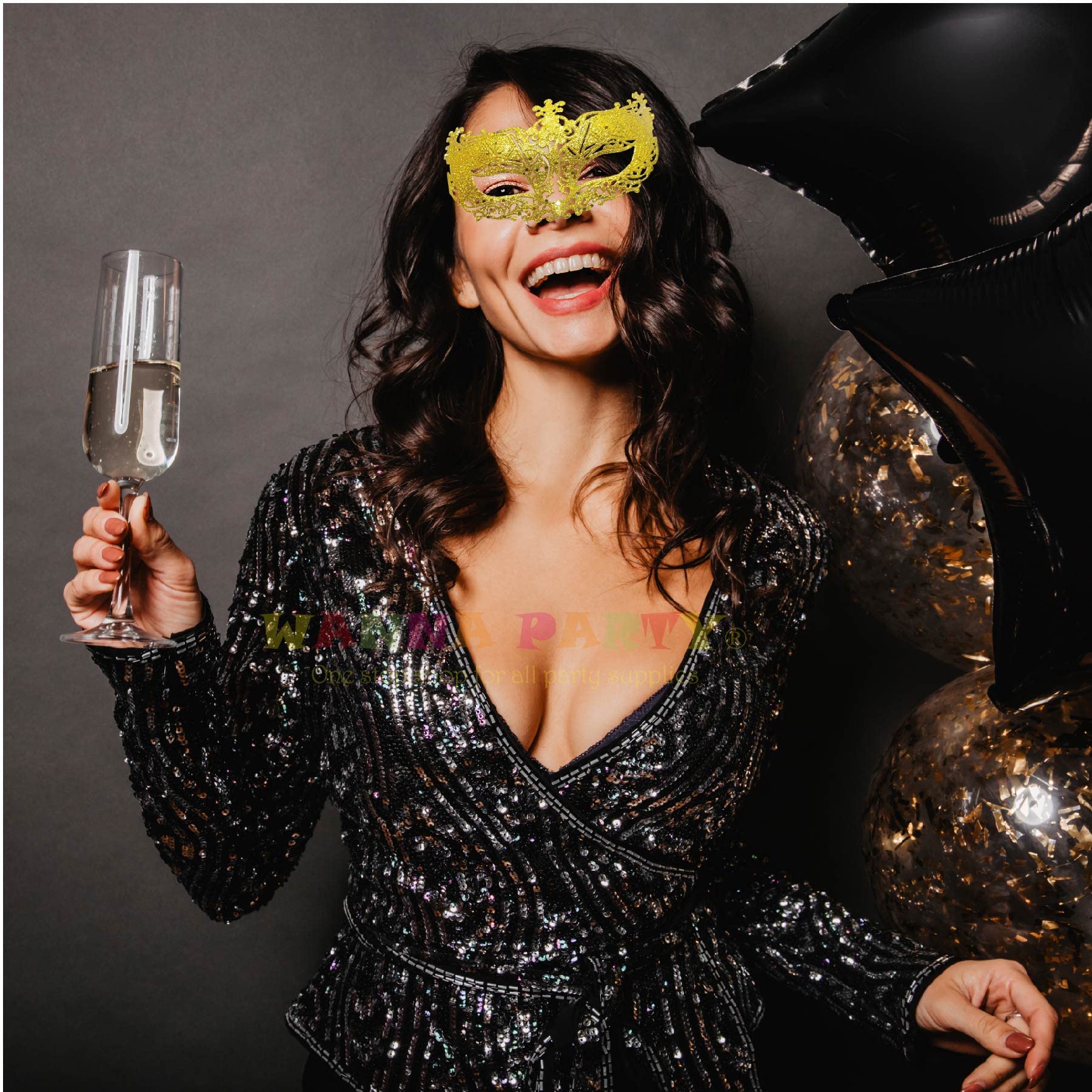 Wanna Party Masquerade Mask/Glitter Fashion Eye Mask for Women Venetian Lace Eye Masks for Carnival Prom Ball Fancy Dress Party Supplies-Gold - Image 4 thumbnail