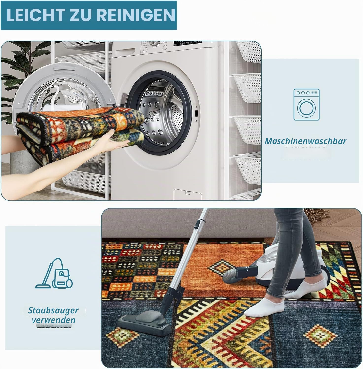 Teppich Quadratisch 120x120cm Vintage Flickenteppich Teppich Wohnzimmer Kurzflor Bunte Waschbar Rutschfest Easy Clean für Wohnzimmer, Schlafzimmer, Balkon, Auch für KüChe oder Esszimmer Geeignet.