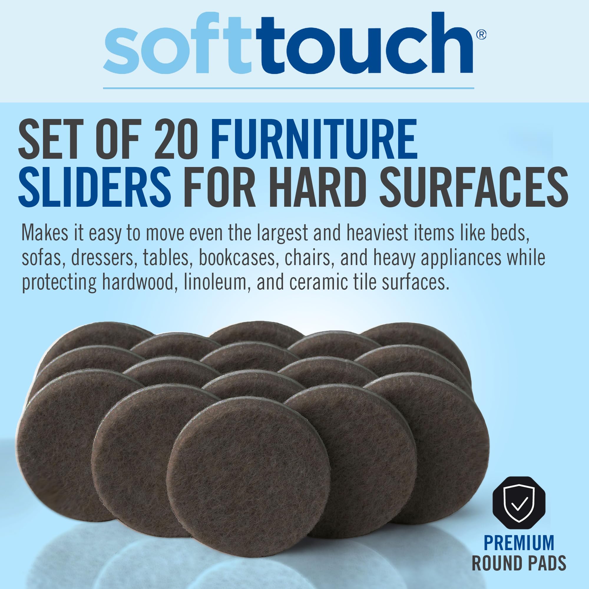 Self-stick 1 "muebles almohadillas de fieltro para superficies duras (16 piezas) – marrón, redondo, marrón, 4728595N