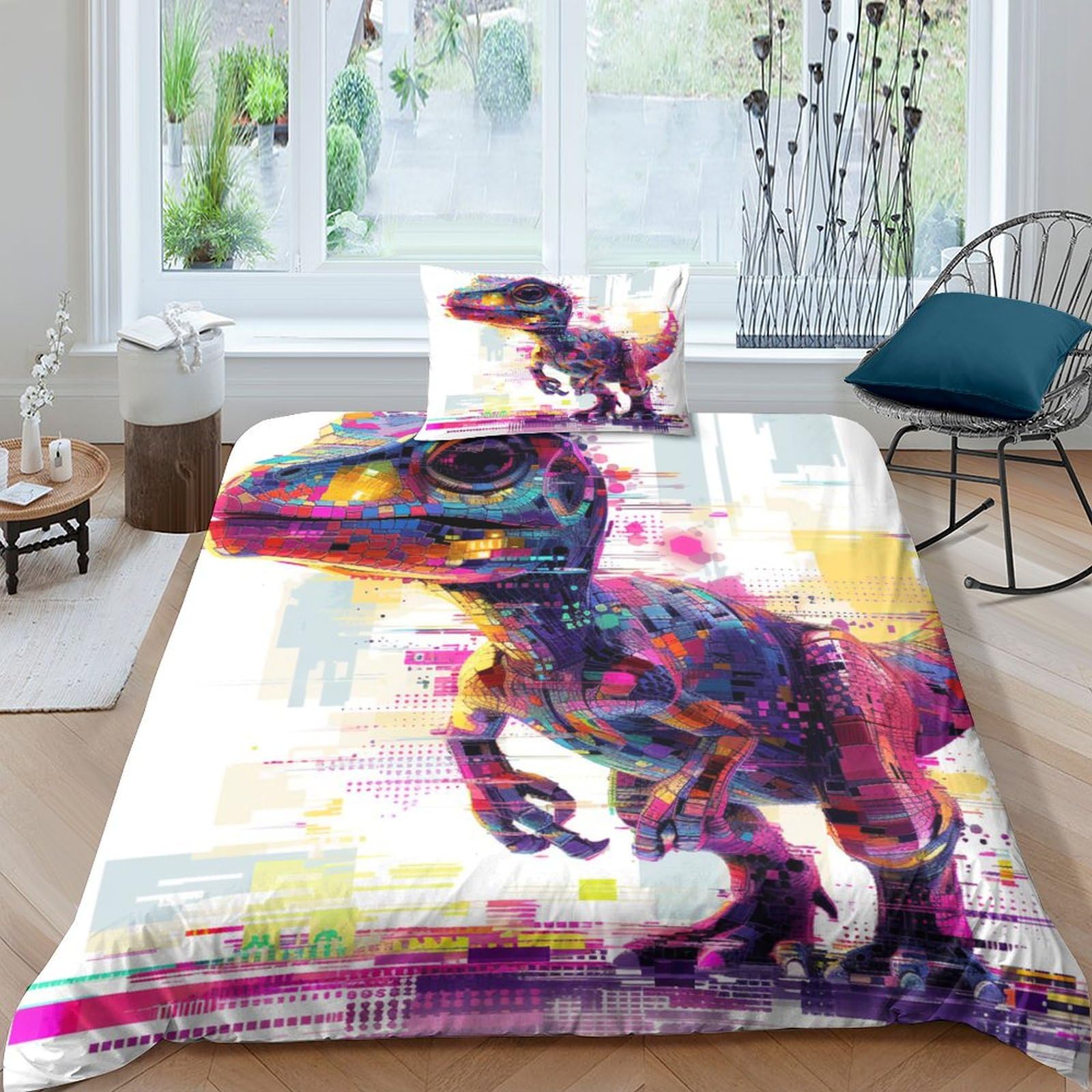 Parure de couette dinosaure chic pour chambre d'enfant et lit simple 135x200