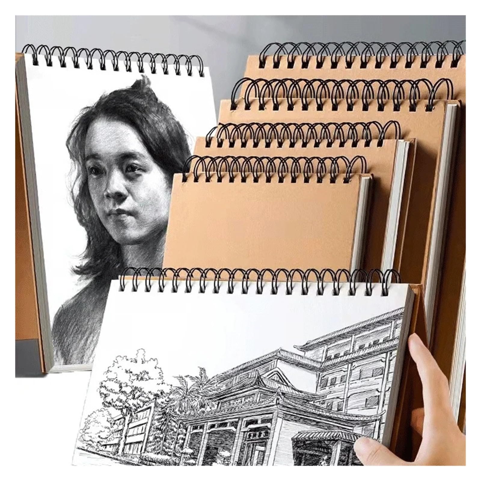 Libreta a5 Cuaderno de bocetos de arte, papel kraft de 160 g/m², espiral, material de oficina, escuela, bloc de notas de dibujo, papelería(8K-top)