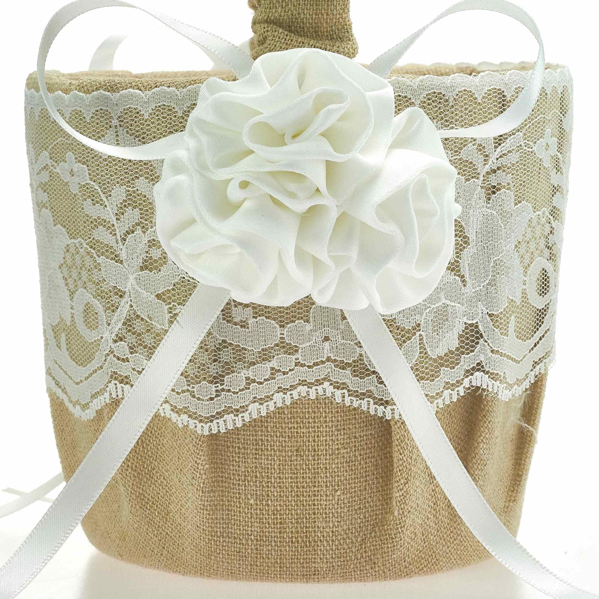 EinsSein Set 2 Cestas de Flores Boda Flor de Yute 17x26x13 cm | Cestas de Mimbre Naturales para Arras Alianzas y Decoración | Porta Anillos Cestitas Regalo Cesto Rústico Boda