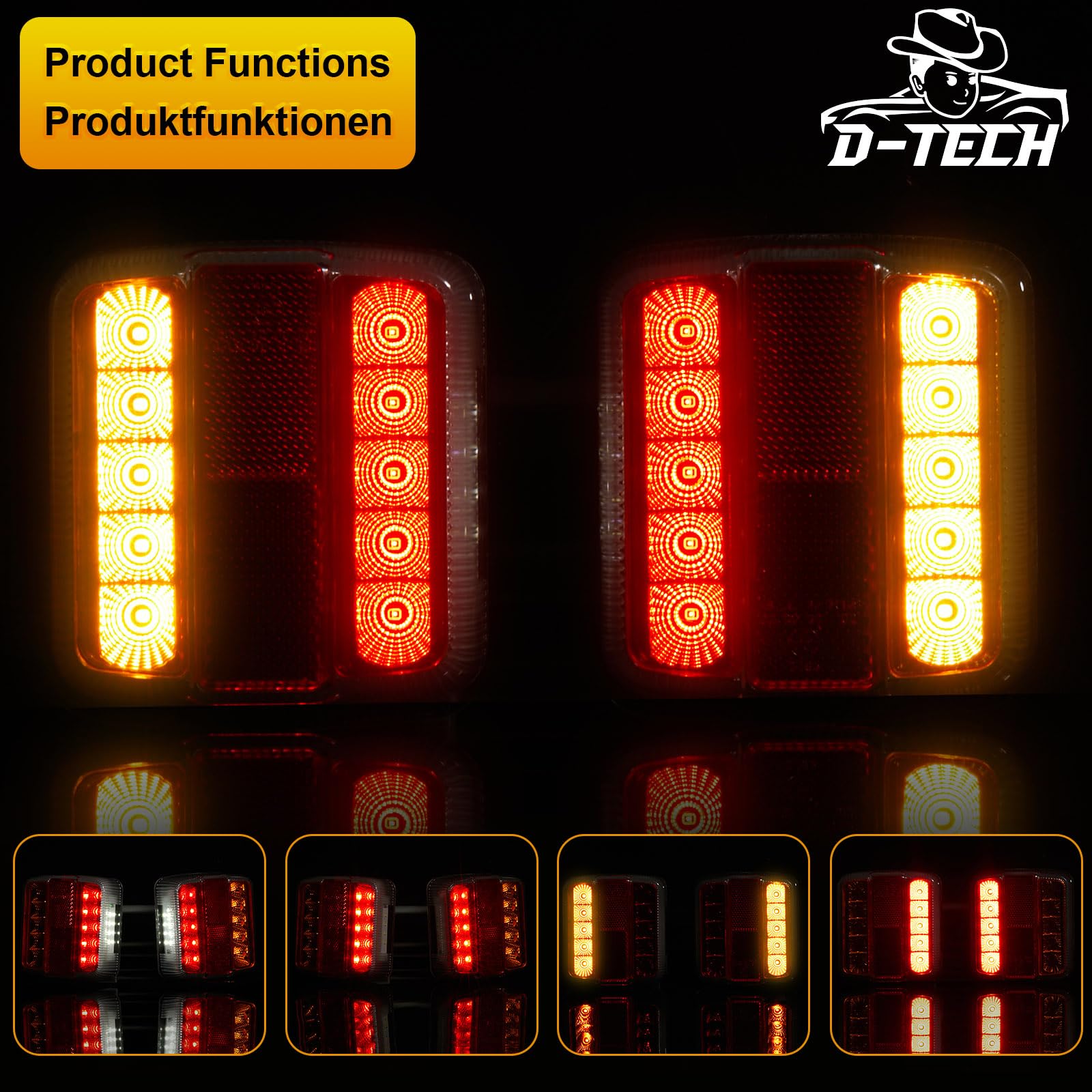 D-TECH Luces traseras LED inalámbricas y magnéticas, 12 V/24 V, Bluetooth, para remolques, tractores y camiones, ECE R10 EMC aprobados