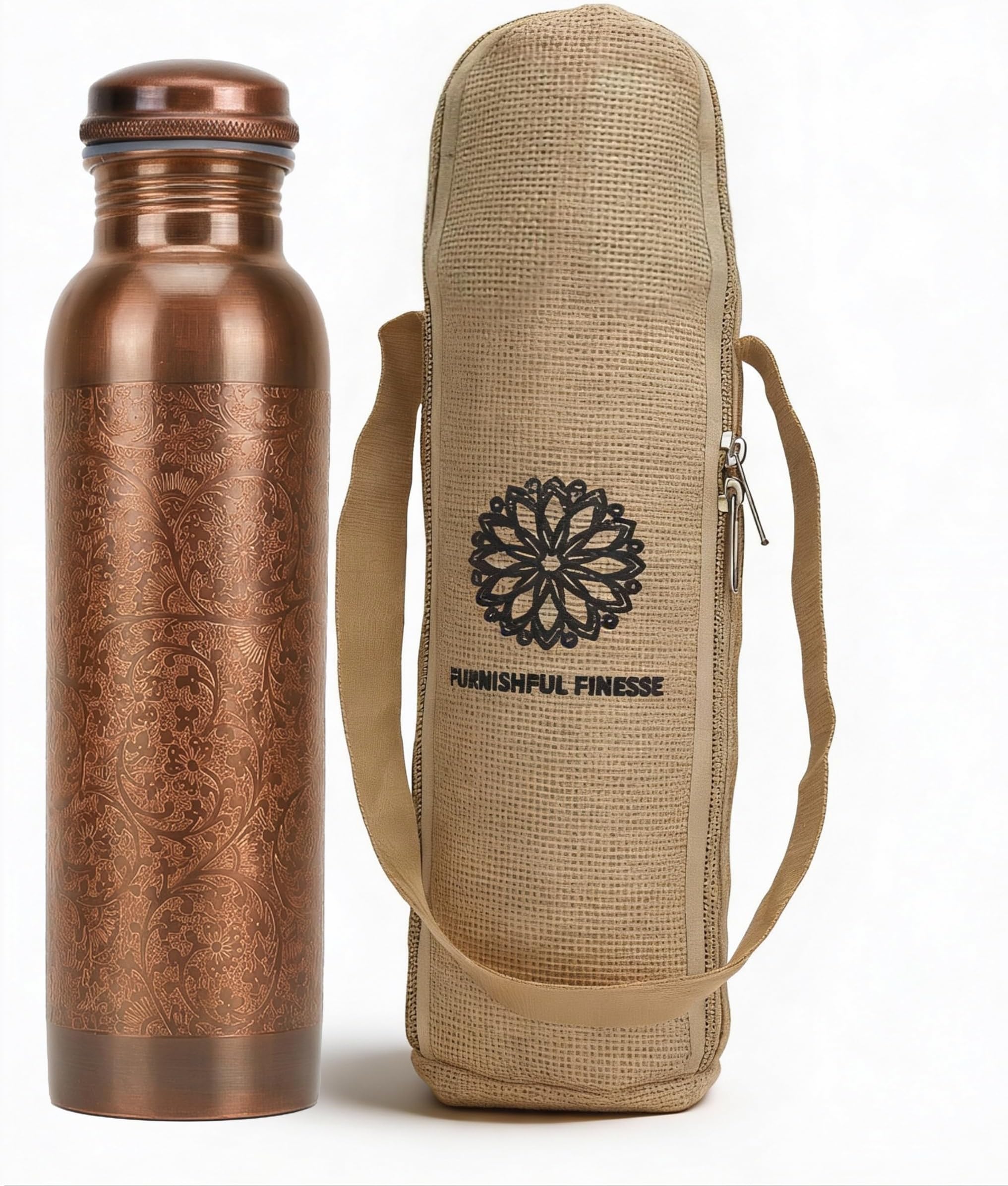34 Ounce Antique Copper Bottle 1000 ml Pure Copper Water Bottles with Canvas Carry Bag for Sports, Gym Yoga, Hiking, Handmade Antique Ayurvedic Vessel 1 liter - Pack of 1