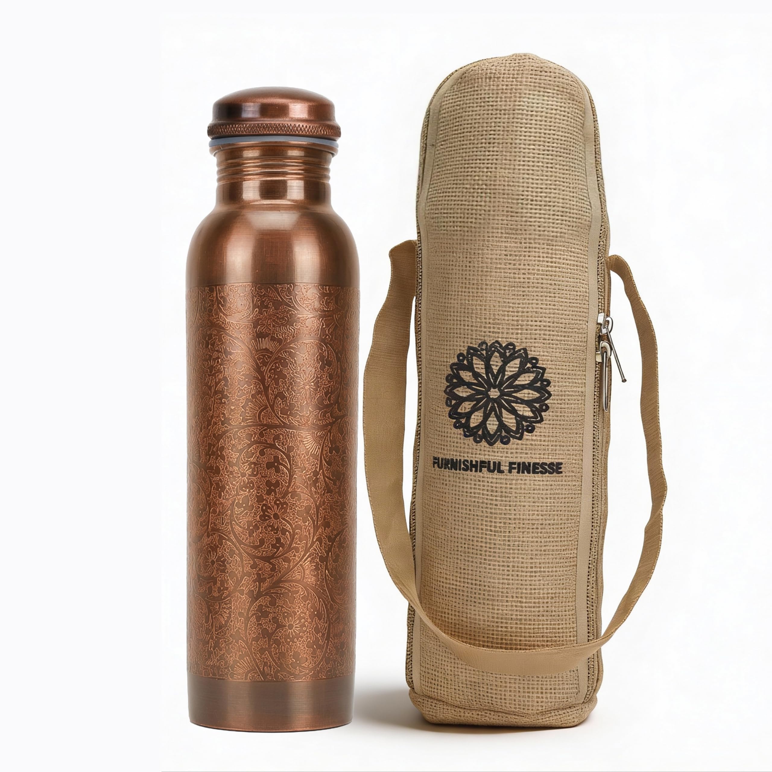 Copper Water Bottle for Drinking Ayurvedic Copper Water Bottle 34 Oz Leak Proof Lid Handcrafted Copper Vessel With Bag Drinking Water Bottle Travel Water Bottle for Hiking Outdoor Gym Office