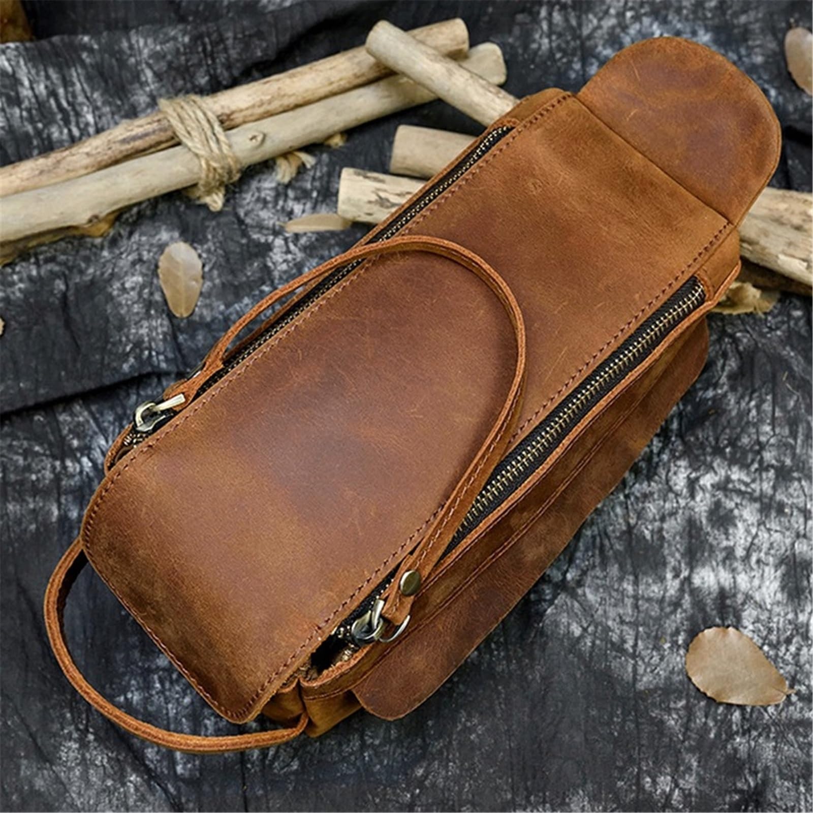 Męska, skórzana, poręczna torba na kosmetyki i kosmetyki o dużej pojemności(Brown pattern)