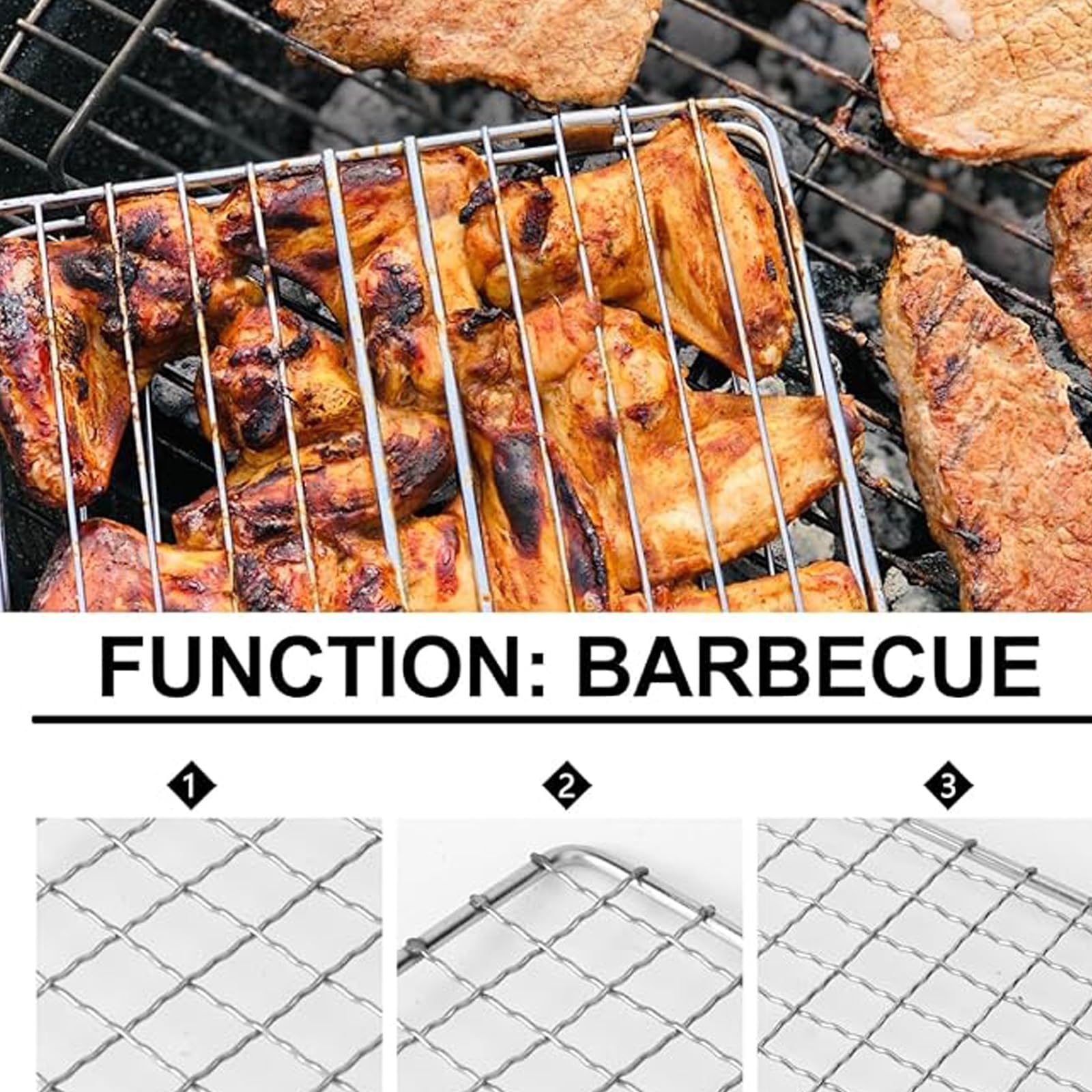 Wszechstronna siatka grillowa ze stali nierdzewnej z kwadratowymi otworami do grillowania i pieczenia