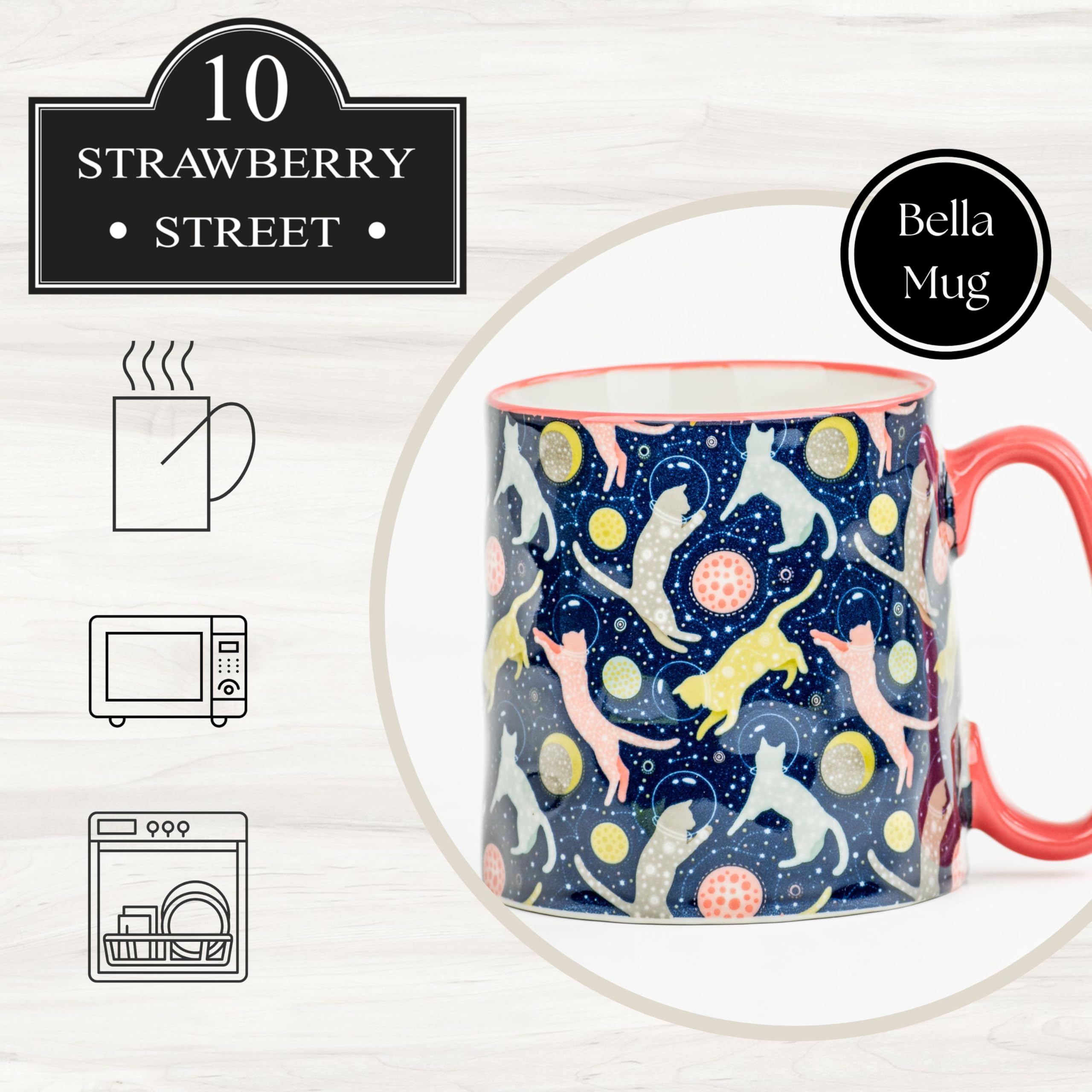 Amazon.com: 10 Strawberry Street Bella Mug, Cats in Space, Set of 4 : Pet  Supplies