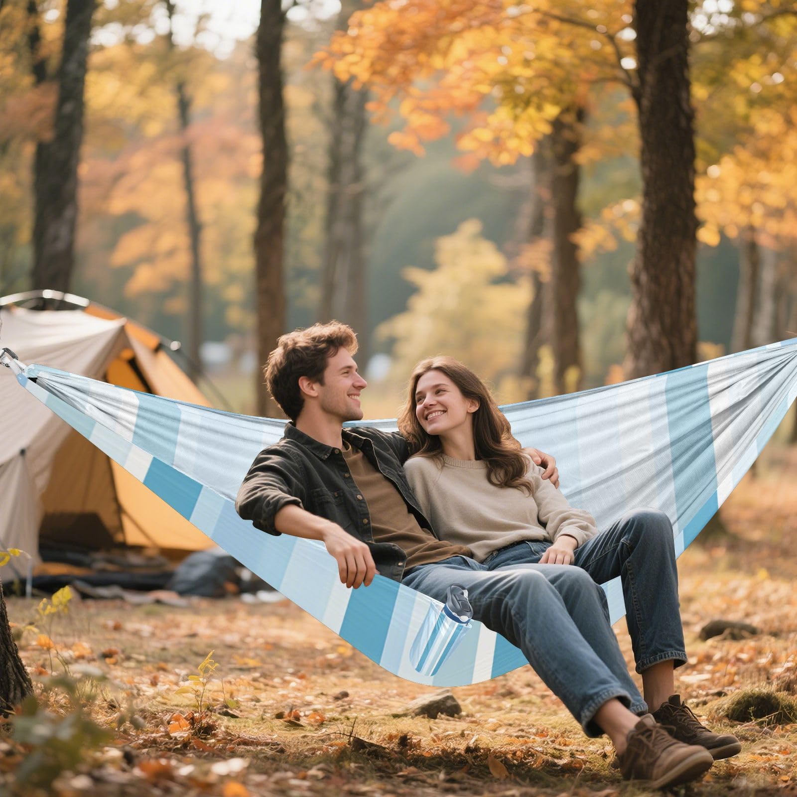 DUOBU Hammocks for Outside Light Blue Stripes Background Camping Hammock Portable Hammocks with Tree Straps and Carry Bag Camping Accessories for Hiking Beach Outdoor