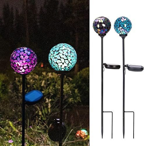 Miniatura 58 de VCUTEKA Luces solares decorativas de jardín al aire libre, luz solar de mosaico, impermeable, luz LED de estaca para paisaje, patio, terraza