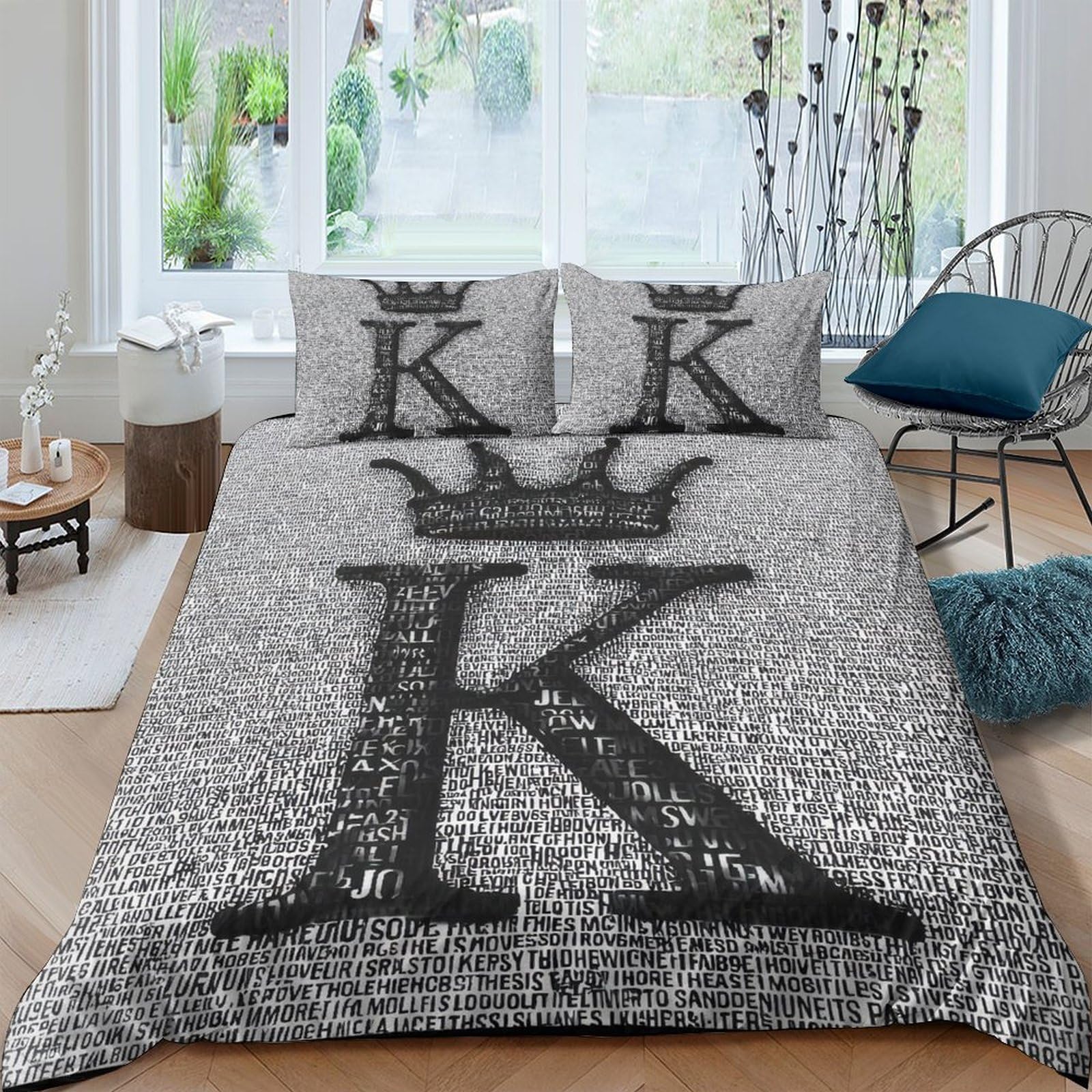 Ctjqhvkz Style-8 3D Printed Crown Monogram Fitted Sheet Microfiber Luxury Grey Letter K Bed Cover For Bedroom Guestroom Mattress Decor Single（135X200cm）