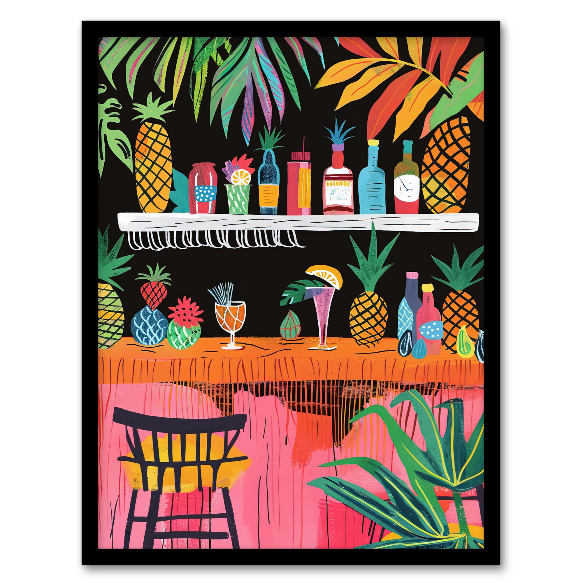 Artery8 Tiki Bar Tropical Pineapples Bold Colourful Kitchen Artwork Framed Wall Art Print A4