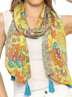 KE KANHA EXPORT Women Scarf|Stole For Women|Scarf For Women Stylish|Stall For Women|Border Print Face Cover Head Wrap|Boho|Beach|Multicolor|180x50cm|Pack Of 1