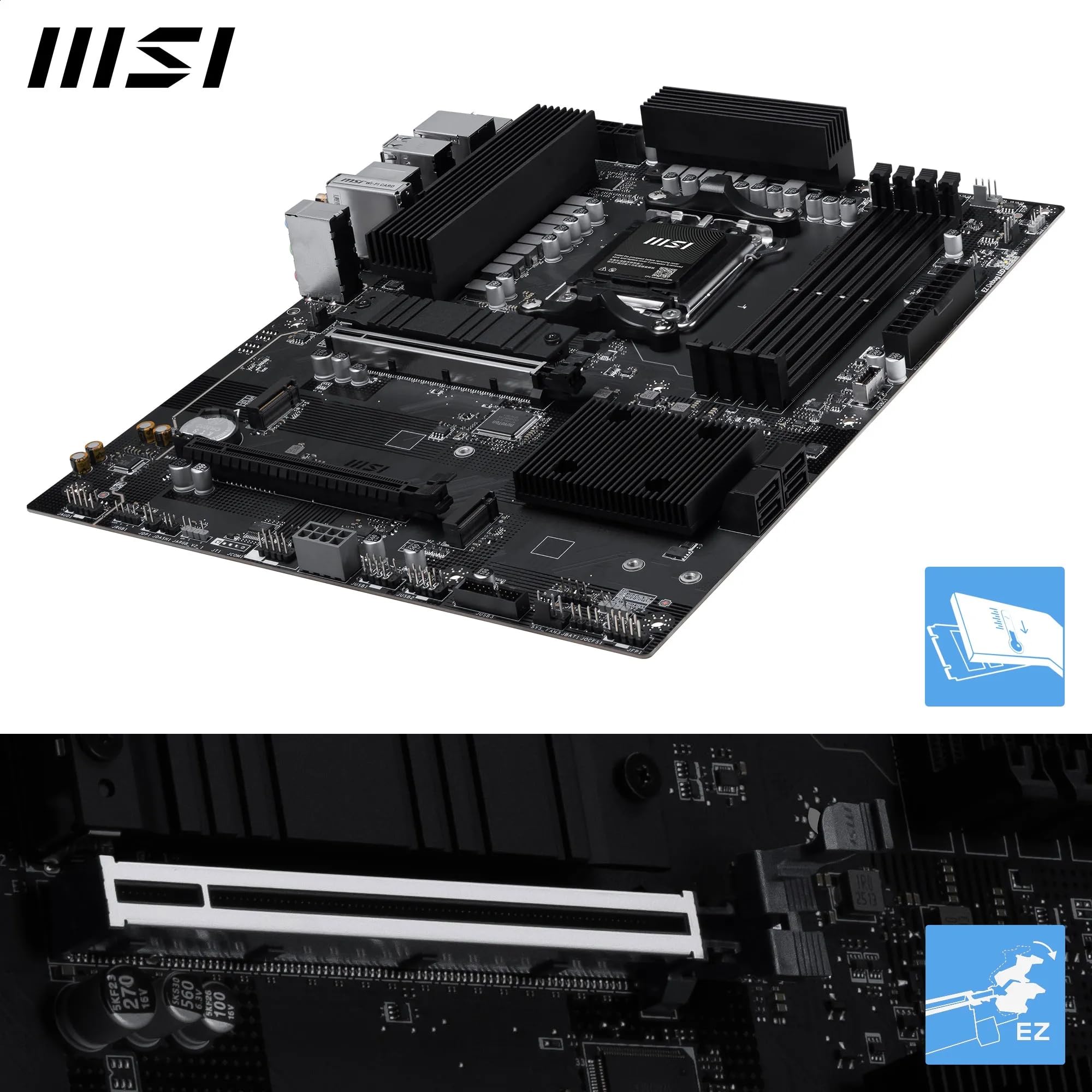 MSI Pro B850-S Evo WiFi Carte mère, ATX - pour processeurs AMD Ryzen 9000/8000 / 7000, AM5 - DDR5 Memory Boost (OC jusqu'à 8200+MT/s), PCIe 5.0 x16 et 4.0 x4, M.2 Gen5, Wi-FI 7, 5G LAN