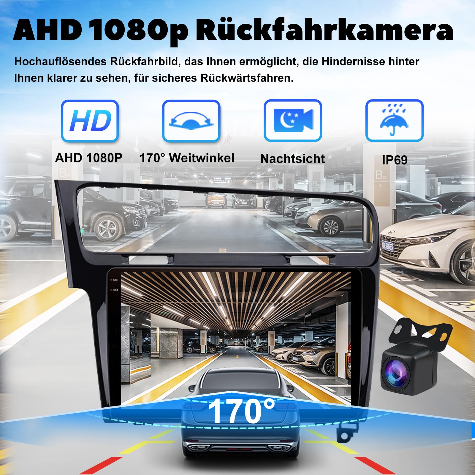 10 Zoll Autoradio für VW Golf 7 VII 2013-2018, 4GB+64GB Android 13 Autoradio mit Wireless CarPlay & Android Auto, QLED 1280×720 Touchscreen, GPS, WLAN 2.4G/5G, DSP 32EQ, FM/AM RDS, AHD Rückfahrkamera