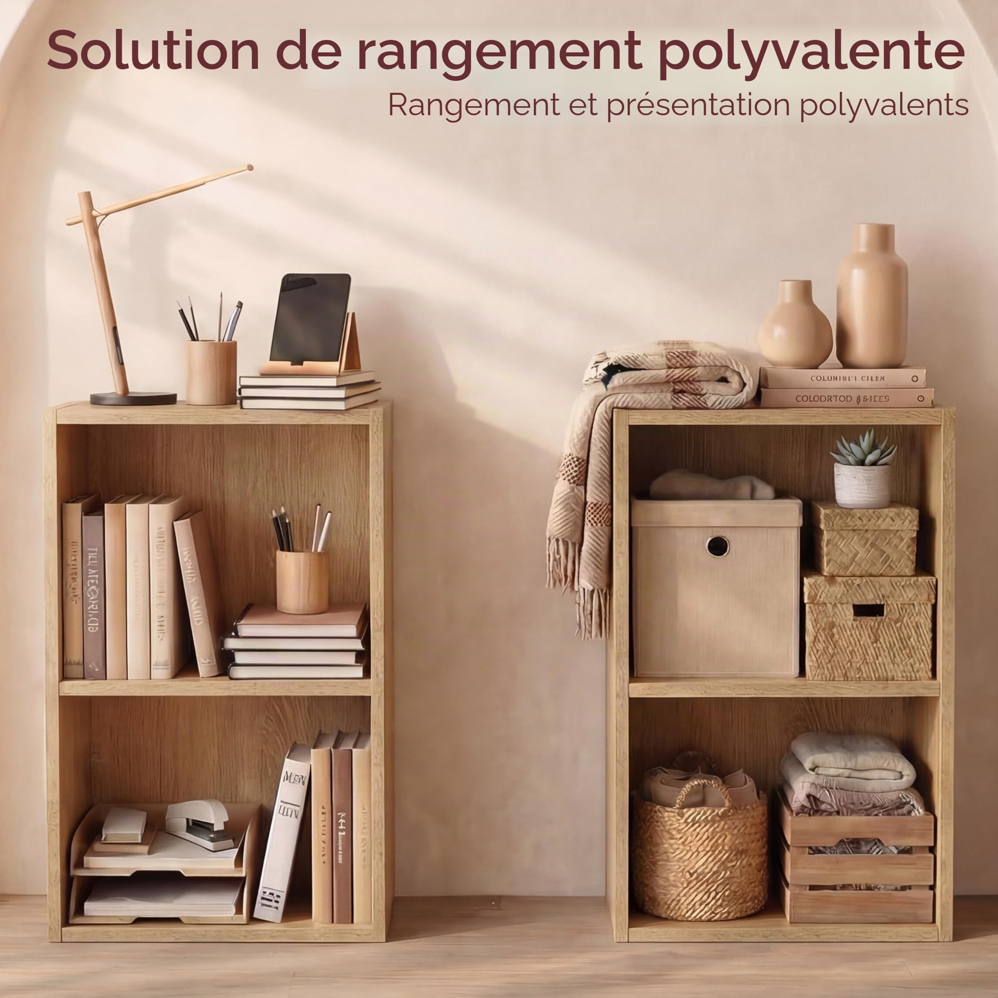 Vida Designs Oxford 2 Niveau Cube Bibliothèque Moderne Rangement H54xW32xD24cm Chêne
