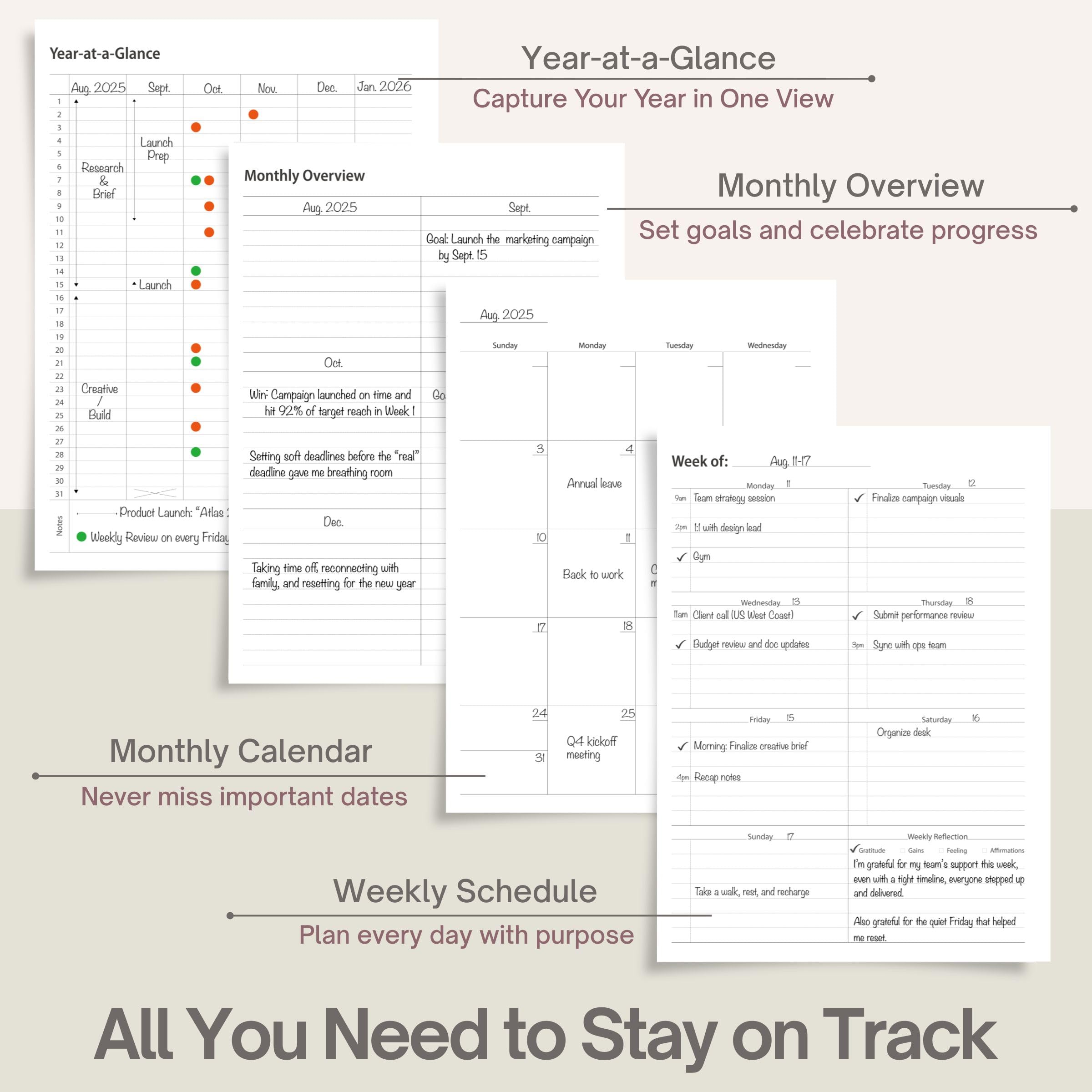 Wochenplaner, undatiert, 21,6 x 27,9 cm, Dashboard-Layout, Grün