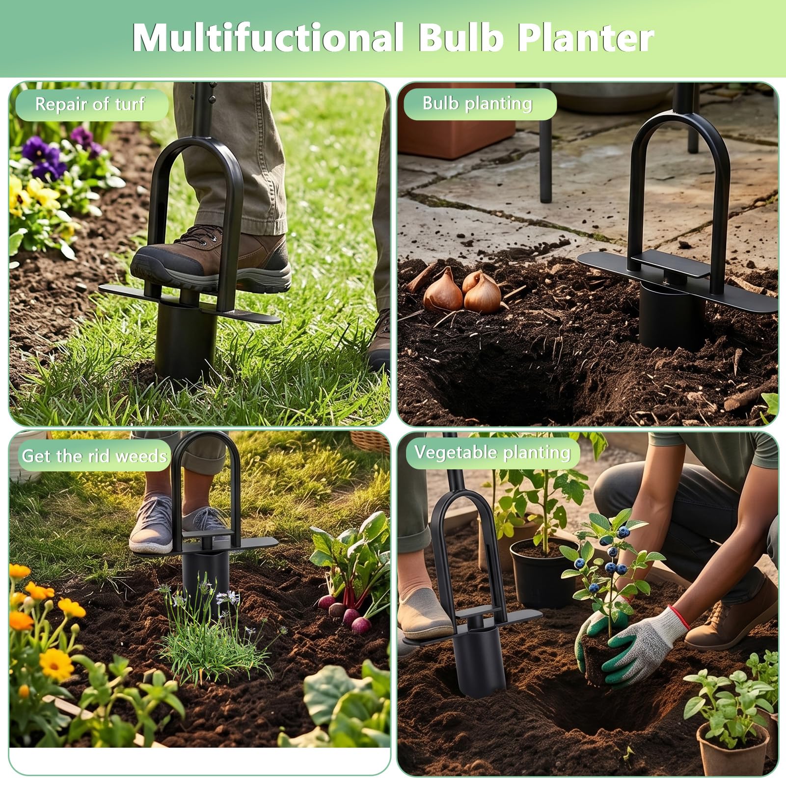 Planteur de bulbes, 87 cm, outil de plantation multifonction, en acier au carbone, profondeur : 11,5 cm, aide à planter des bulbes dans le jardin