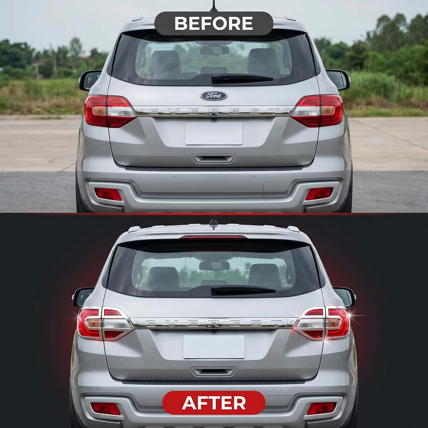 Chrome Tail Light Trim Cover, Polished Rear Tail Light Bezel for Ford Everest 2015-2021, Left & Right Pair Set